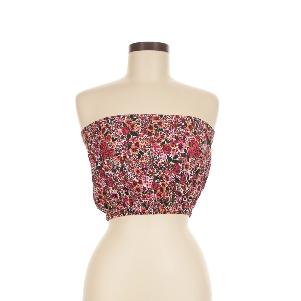 NWT! Topshop Floral Strapless Crop Tube Top in Pink and Green